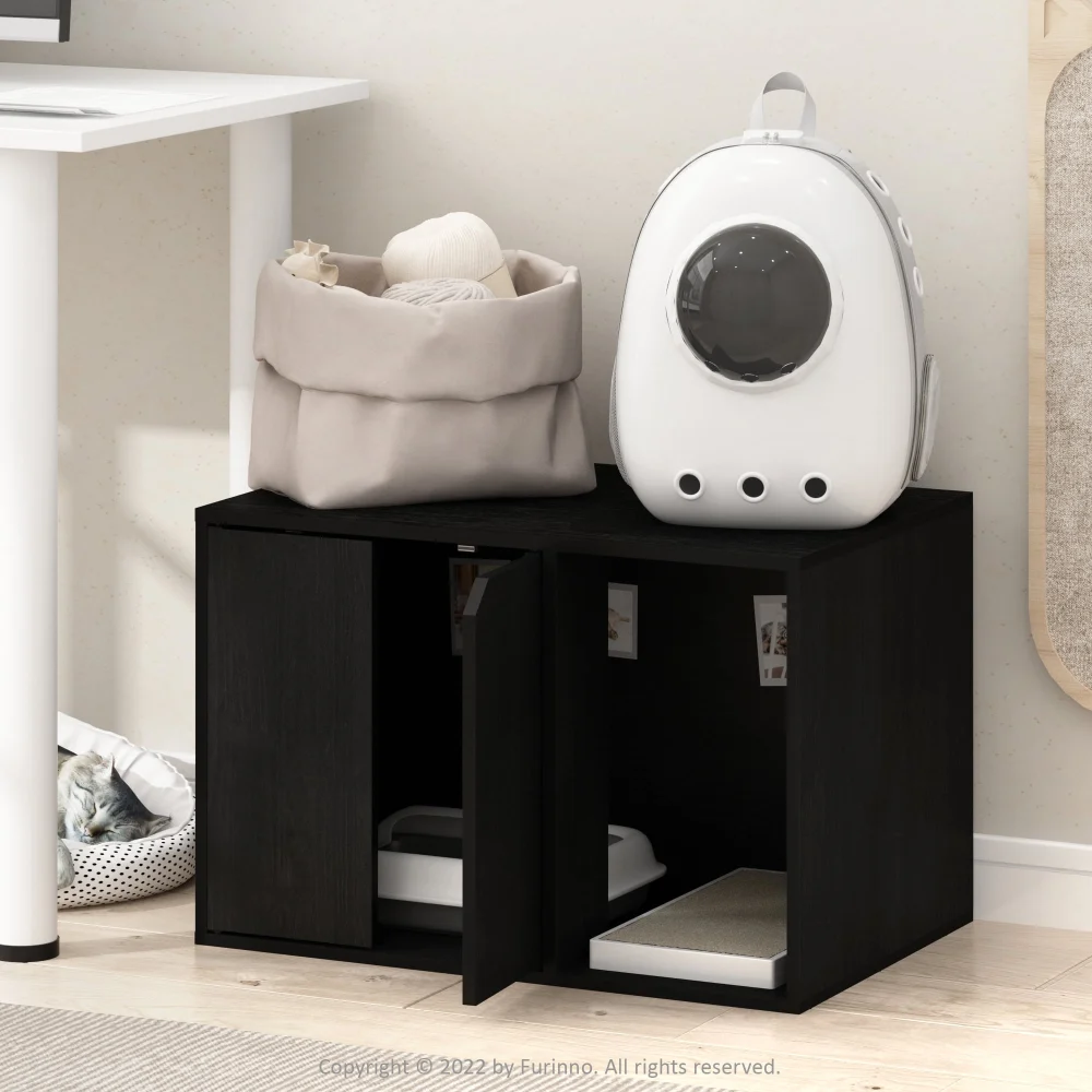 Furinno Peli Small End Table with Litter Box Enclosure Americano