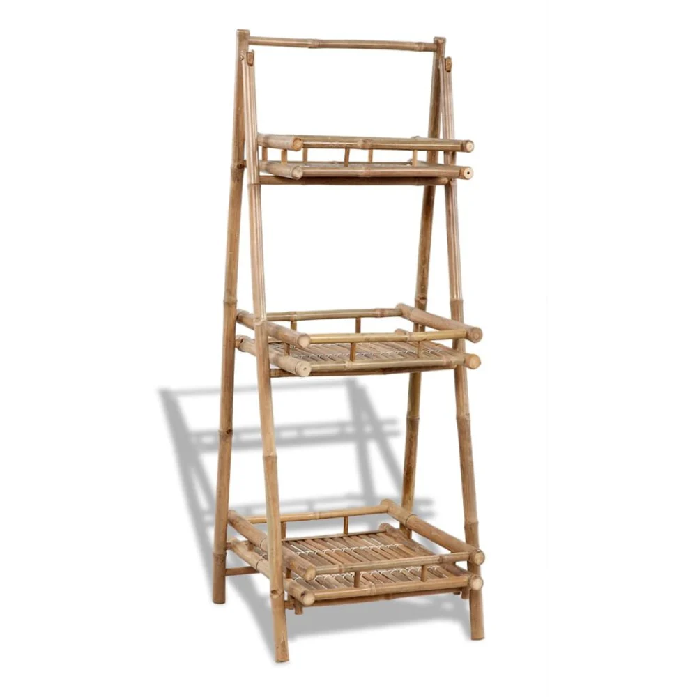 3-Tier Folding Bamboo Plant Stand Indoor Outdoor Shelving Rack