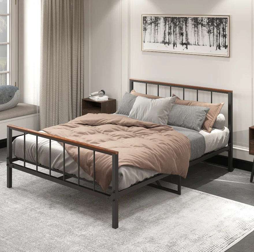 Metallic Platform Bed Frame With Headboard And Footboard Sturdy Metal Bed Frame