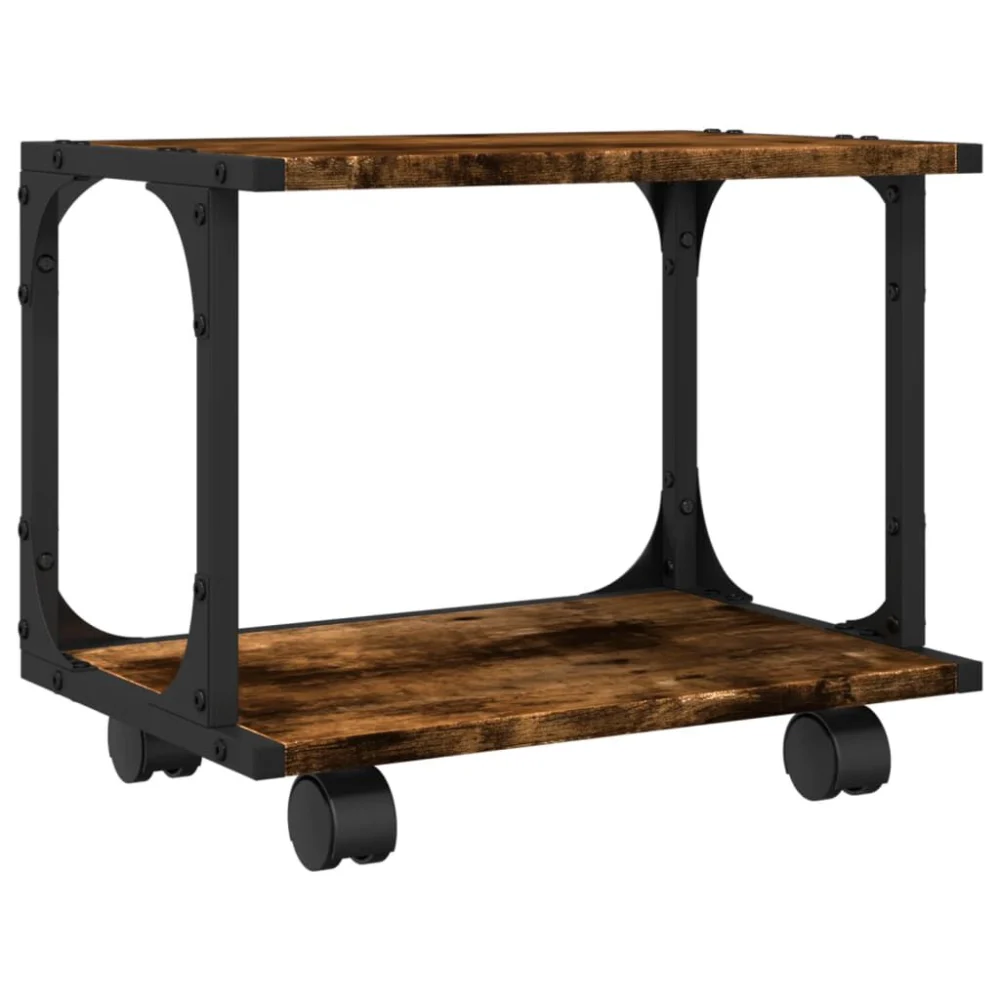 Printer Stand 2-Tier Smoked Oak 16.1x11x13.2 Inch Engineered Wood Office Desk Organizer