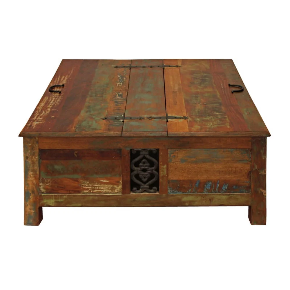 Moti Trinidad 40 Reclaimed Solid Wood Box Cocktail Table in Multi-Color