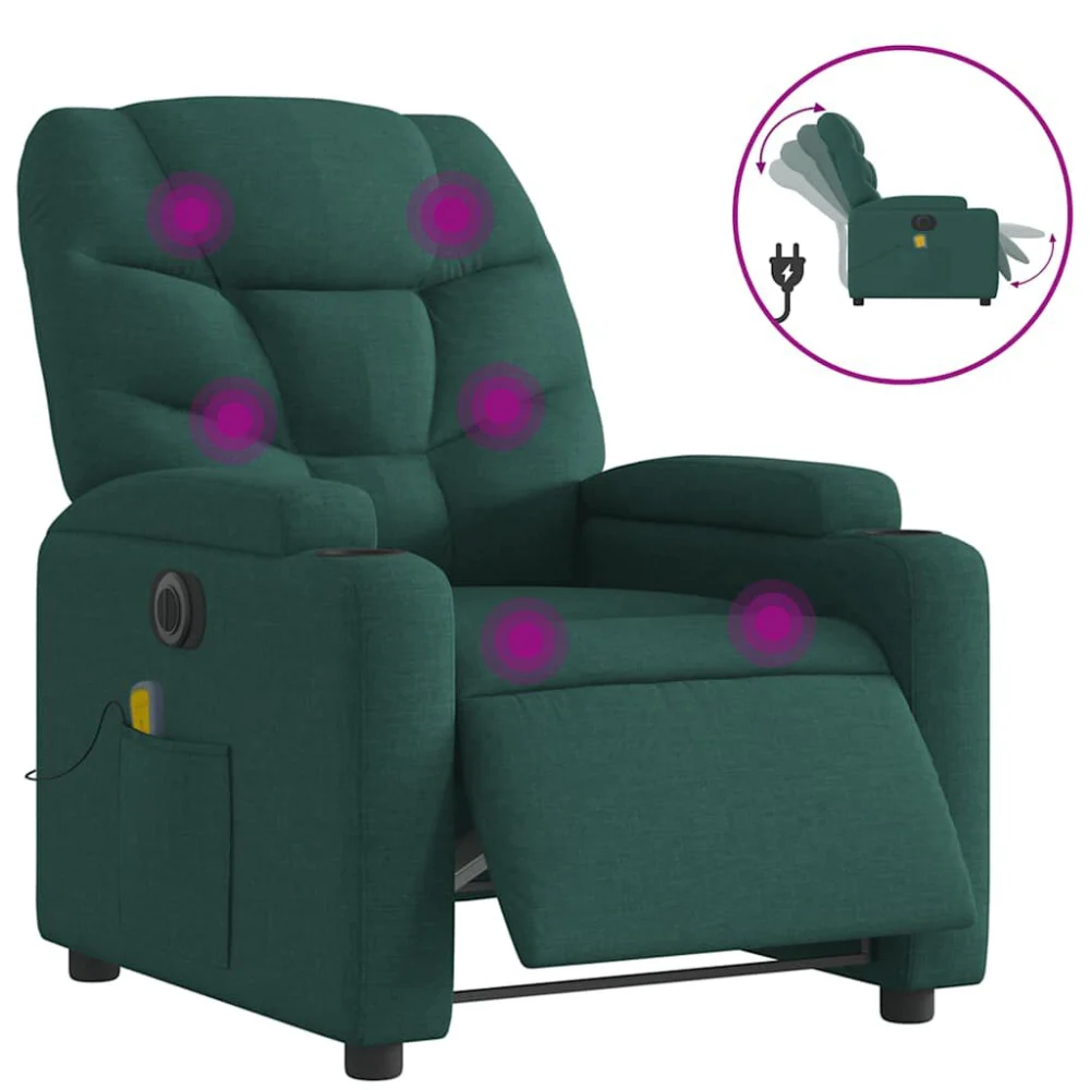 Dark Green Fabric Electric Massage Recliner Chair Comfortable Relaxation Furniture