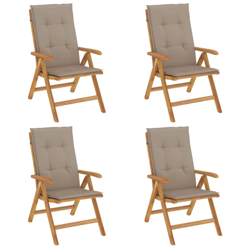 Reclining Patio Chairs with Cushions 4 Piece Set Solid Wood Teak Outdoor Furniture