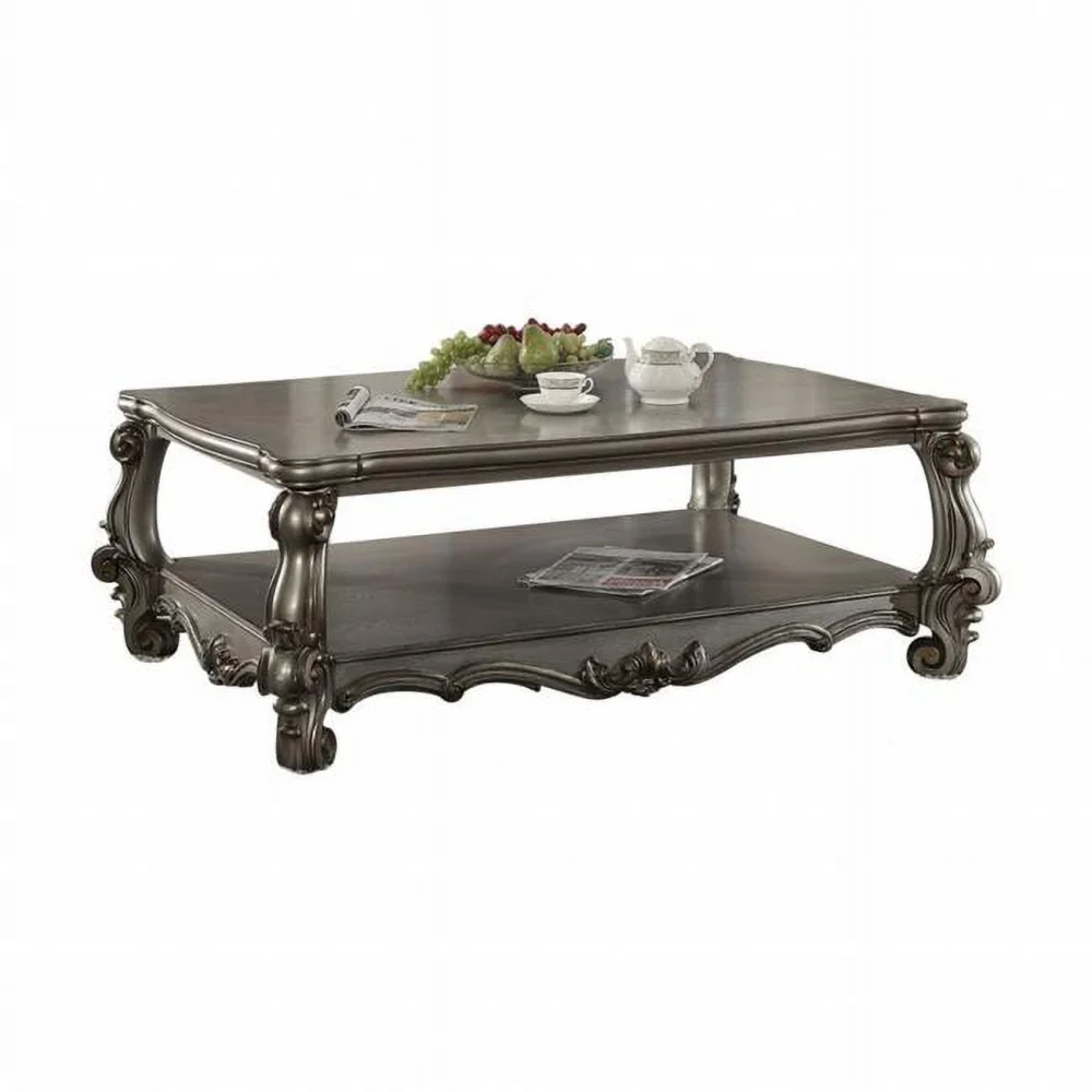 HomeRoots 486070 59 in. Rectangular Coffee Table with Shelf - Antique Platinum