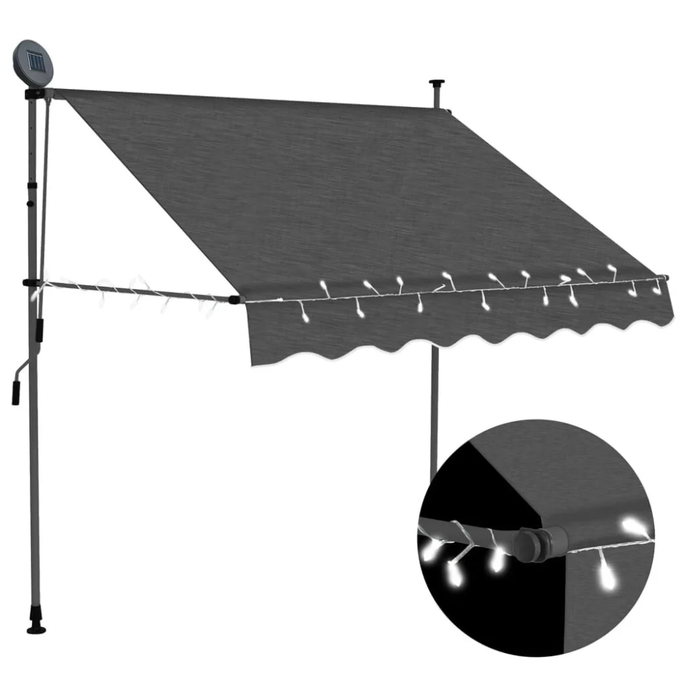 Manual Retractable Awning with LED 59.1 Inches Anthracite Patio Shade