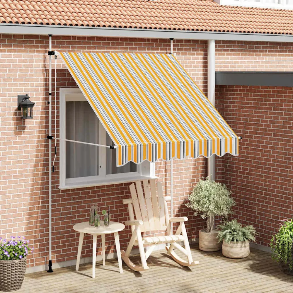 Manual Retractable Awning 78.7 Inches Yellow and Blue Stripes Patio Shade