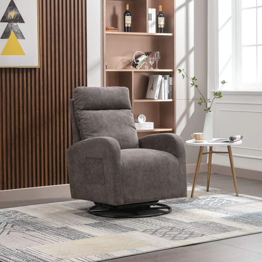 Jiada Dark Grey Upholstered Swivel Glider Rocking Chair for Nursery