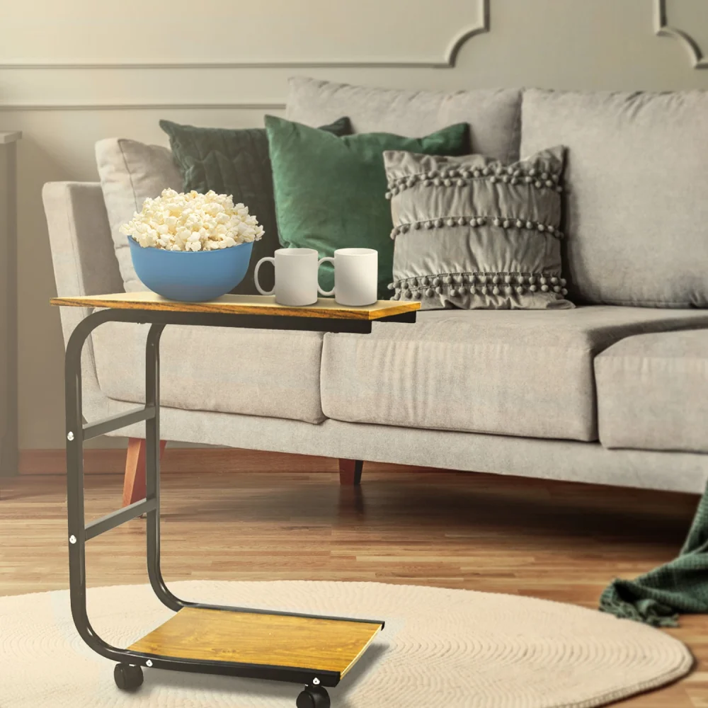 16.93 Inch Side Desk with Wheels Rolling Stand Table Small Snack Table for Living Room Bedroom