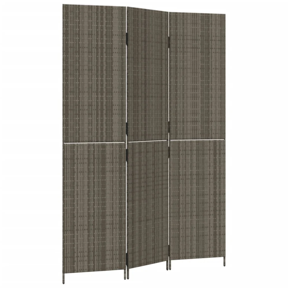 3 Panel Gray Poly Rattan Room Divider Screen for Home or Office