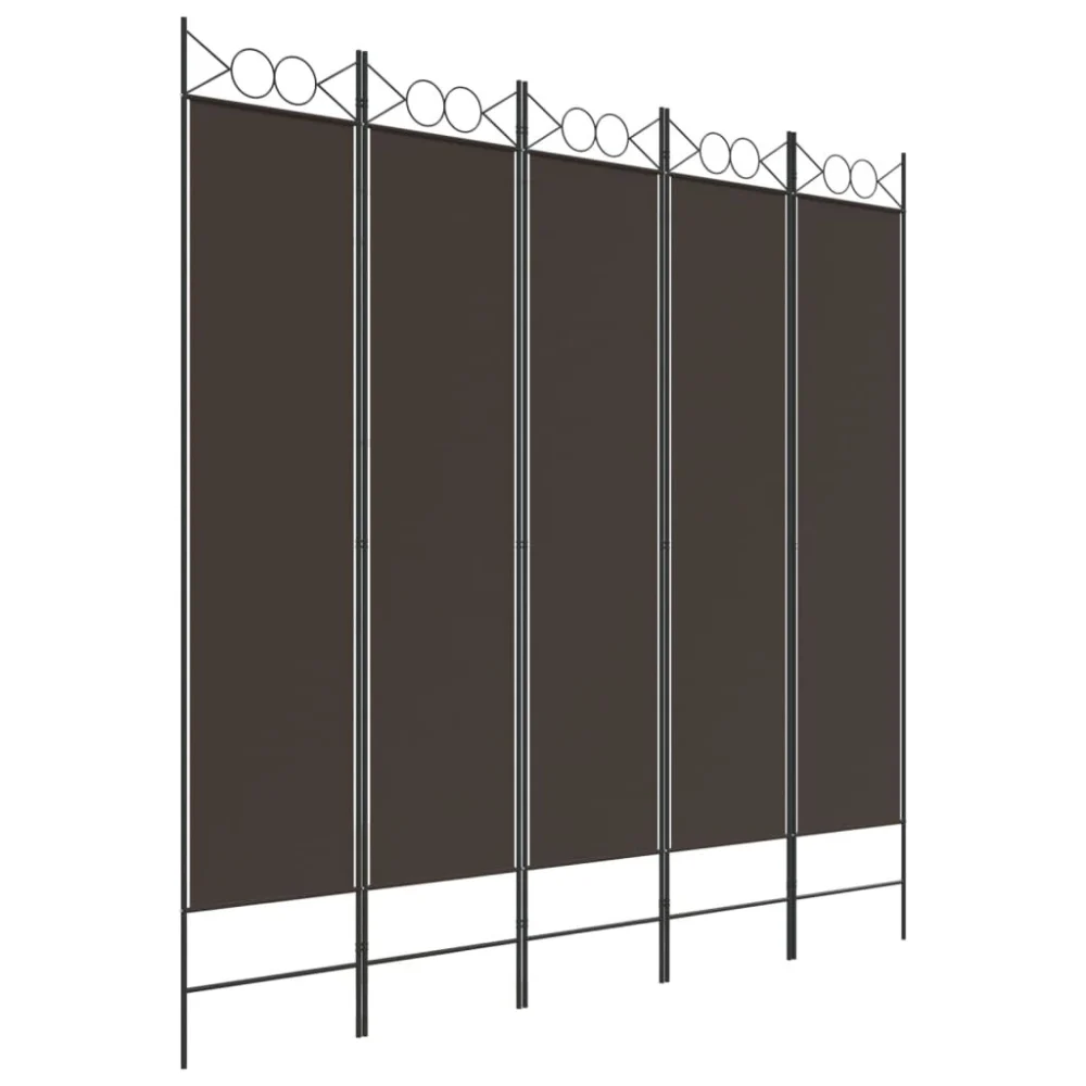 5-Panel Room Divider Brown 78.7x78.7 Inches Fabric Folding Screen