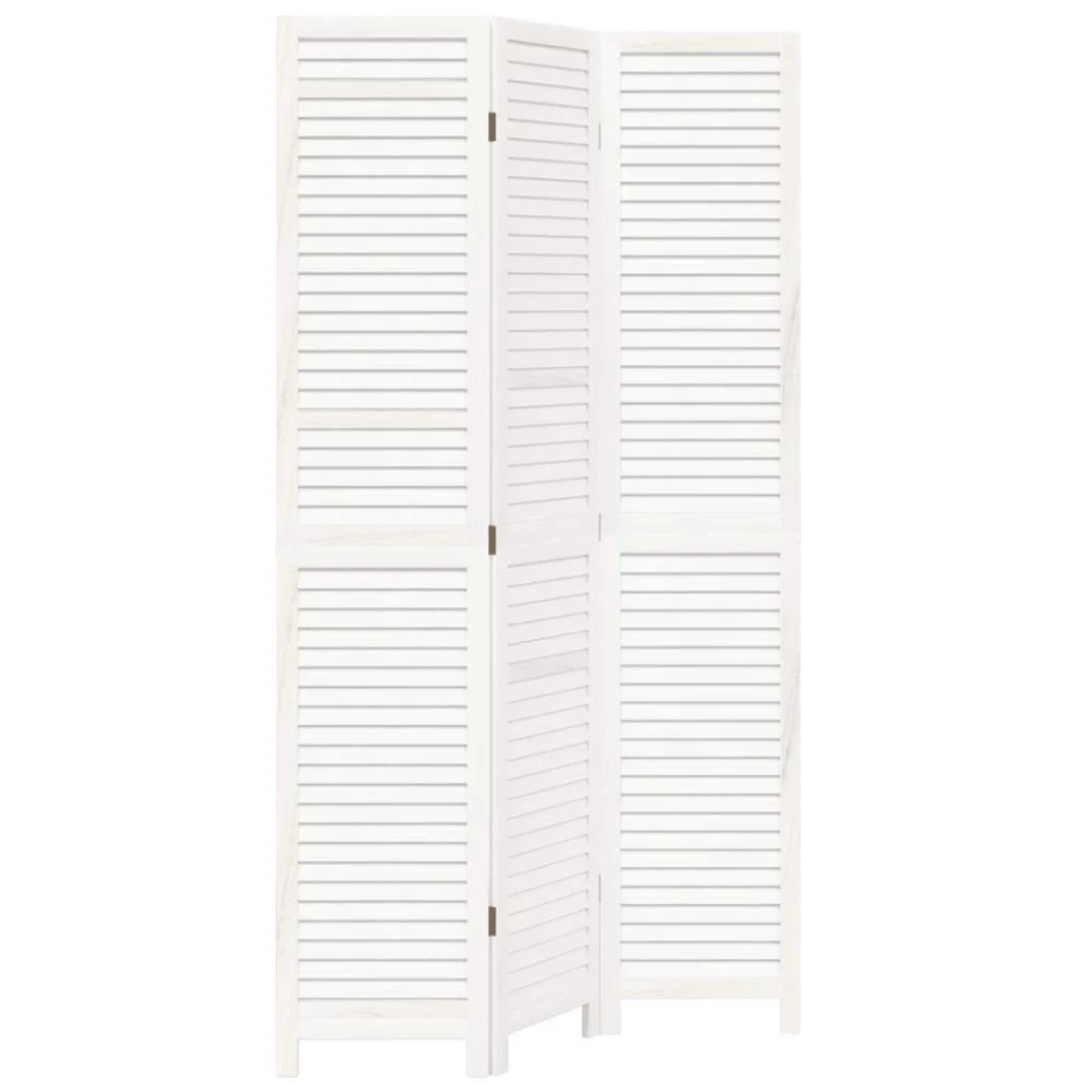 White Solid Wood Paulownia Room Divider 3 Panels - Foldable Privacy Screen