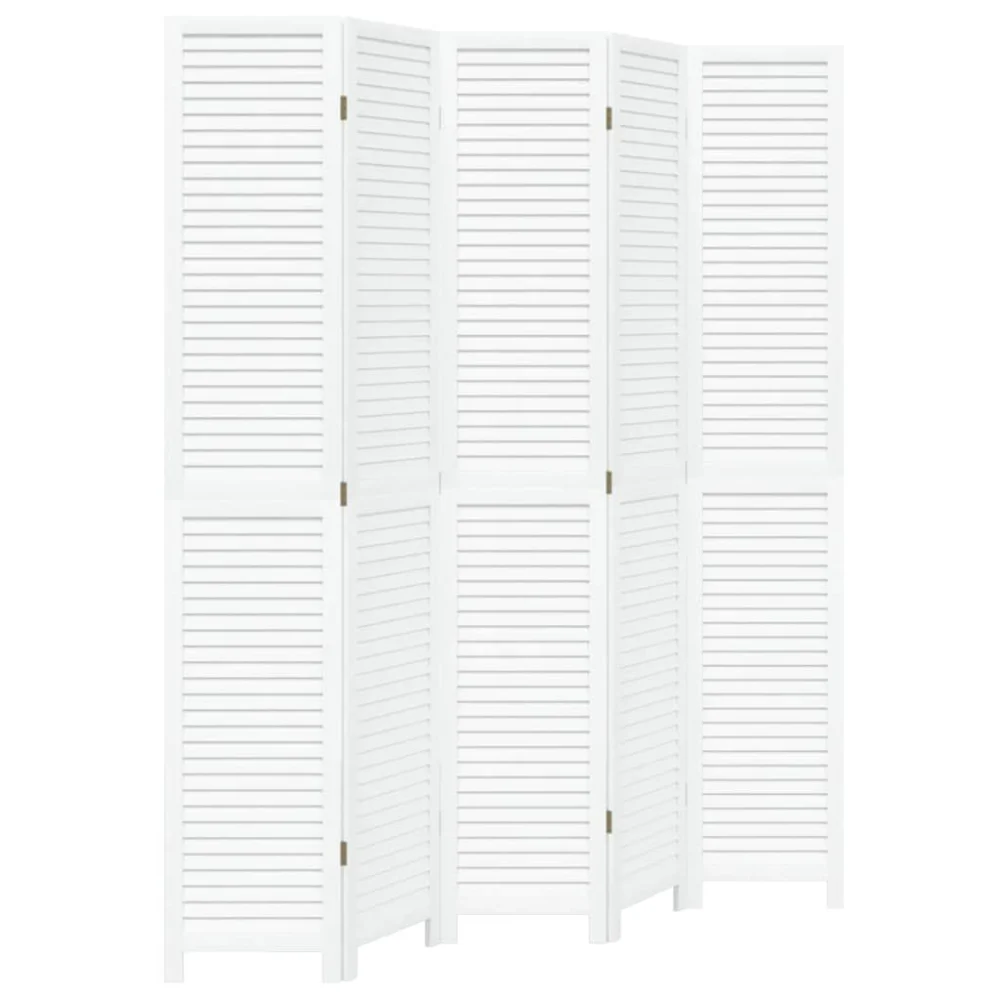 White Solid Wood Paulownia Room Divider 5 Panels - Foldable Privacy Screen