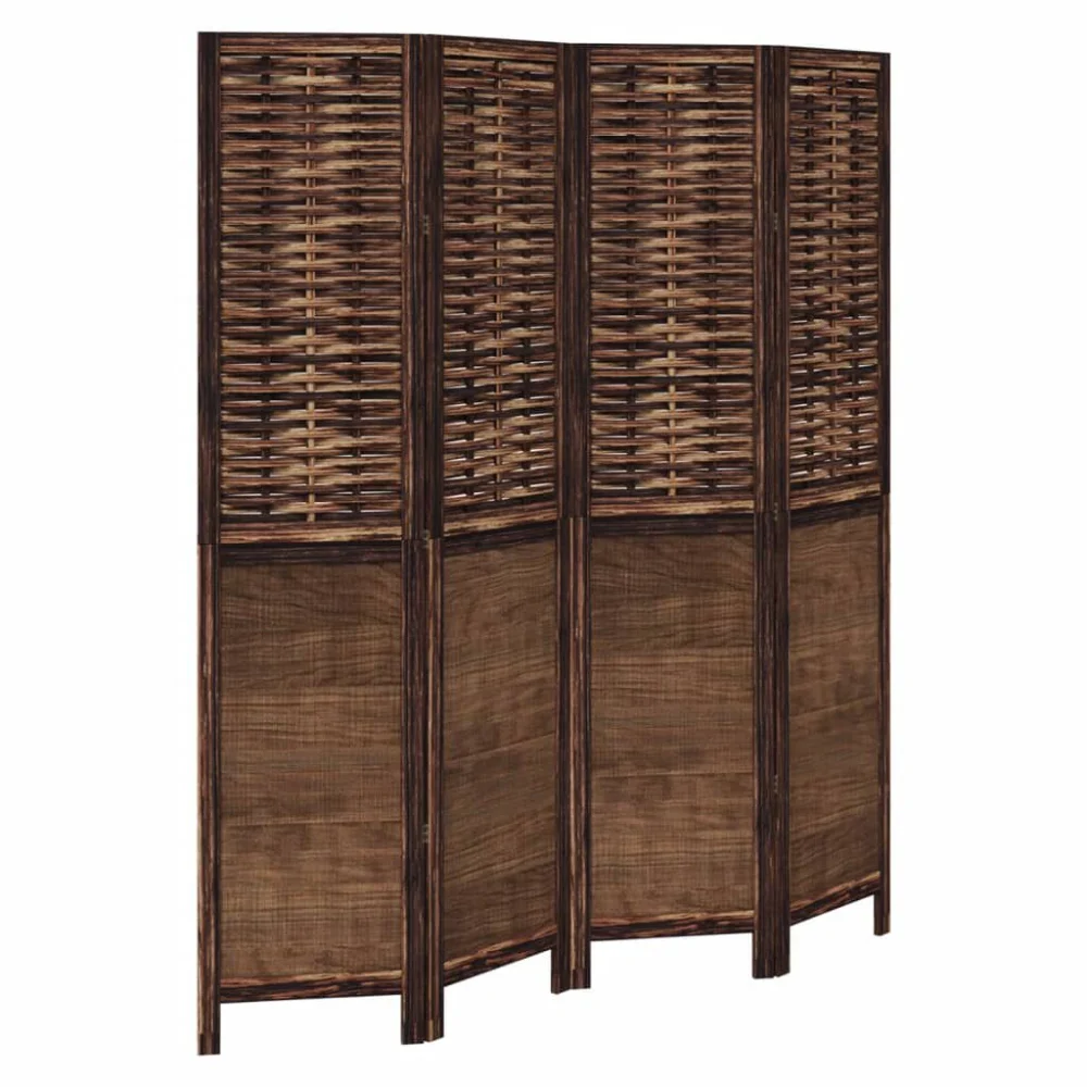 4 Panel Dark Brown Solid Paulownia Wood Room Divider Privacy Screen