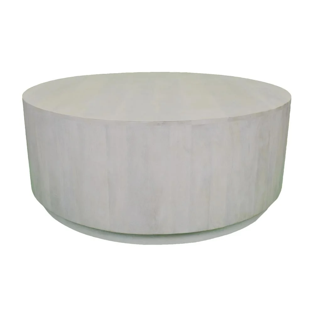 Carolina Classics Tamia 42 Round Wood Coffee Table Distressed White Farmhouse Style