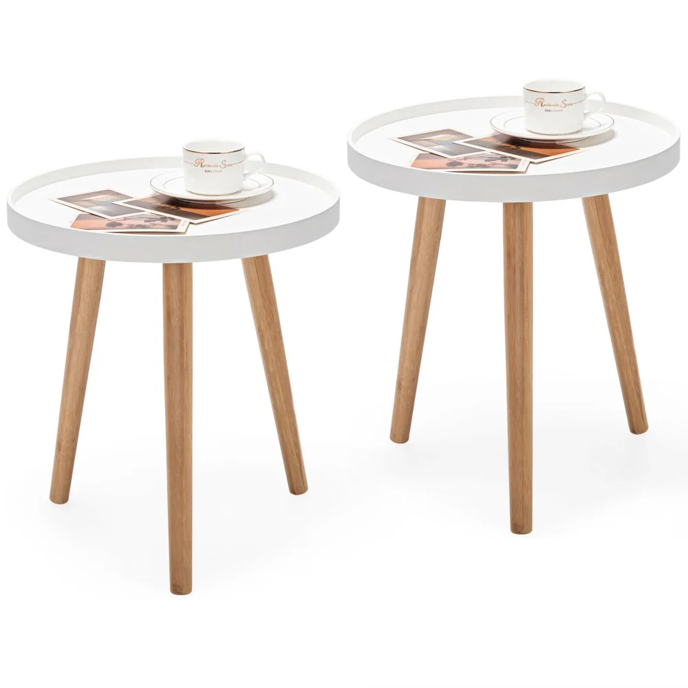 Gymax Set of 2 Round Side Table Sofa Coffee End Accent Table Nightstand for Home