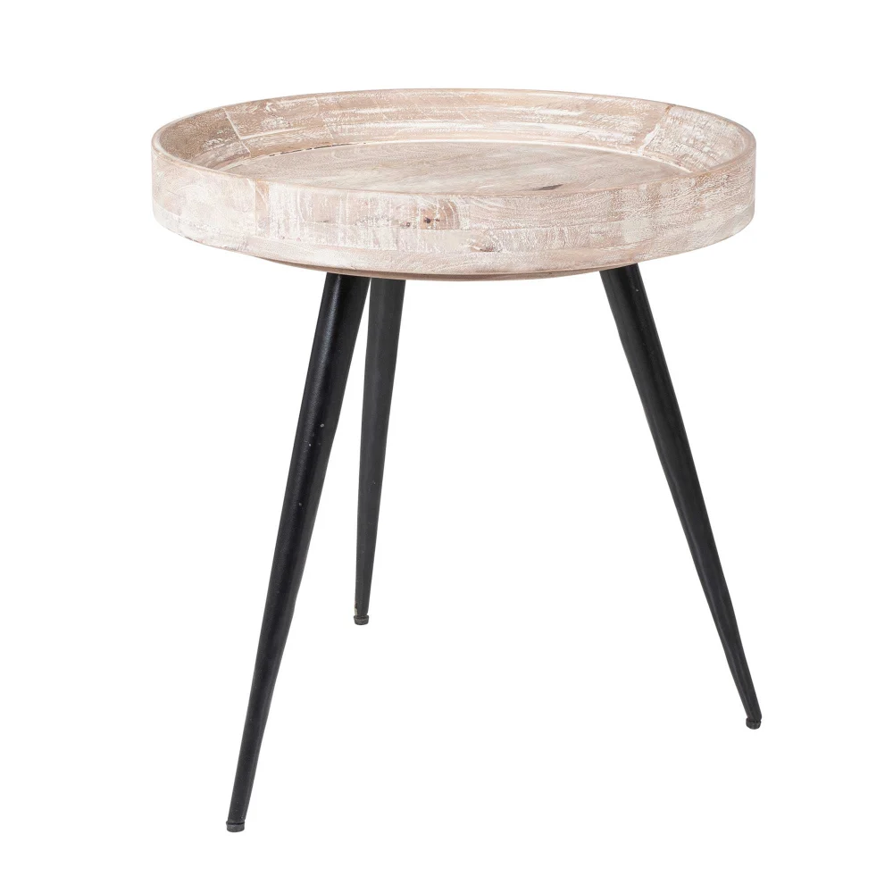 Trey Round Tray Top White Wash Wood Accent Table by East at Main Round White Mango Wood Side Table