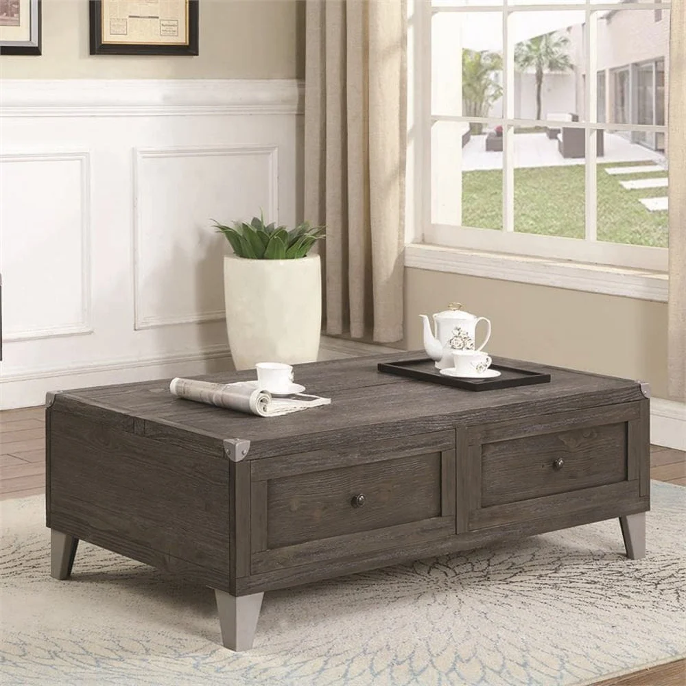 Rustic Grey Lift-Top Coffee Table with Storage for Living Room Home Decor