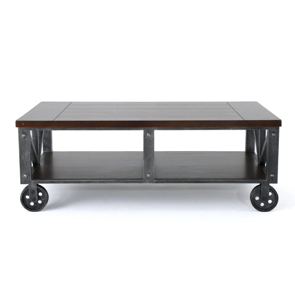 48 Inch Rustic Brown and Black Rectangular Coffee Table Contemporary Home Living