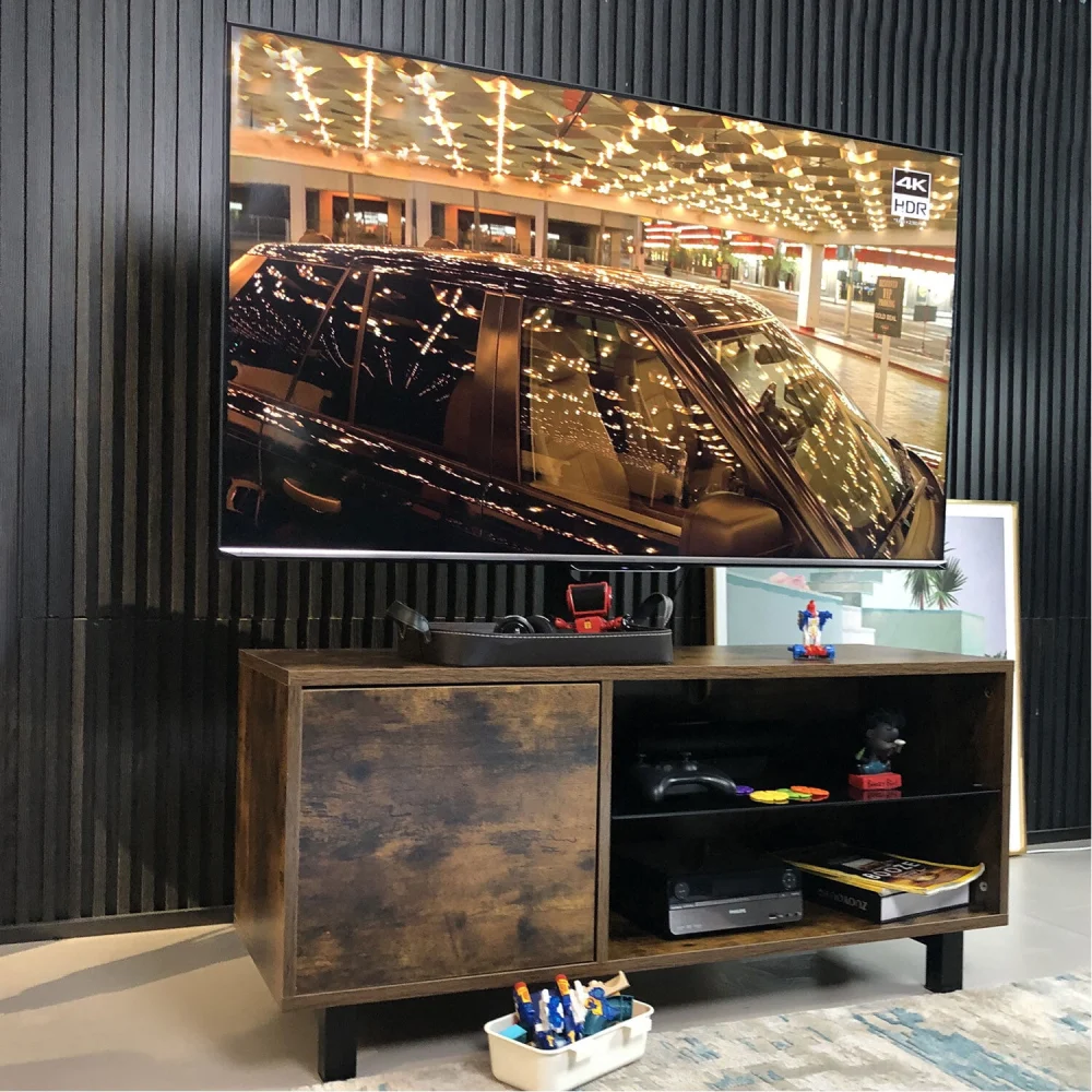 Oufan TV Console with Push-to-Open Storage Cabinet for up to 65 inch TV Rustic Brown