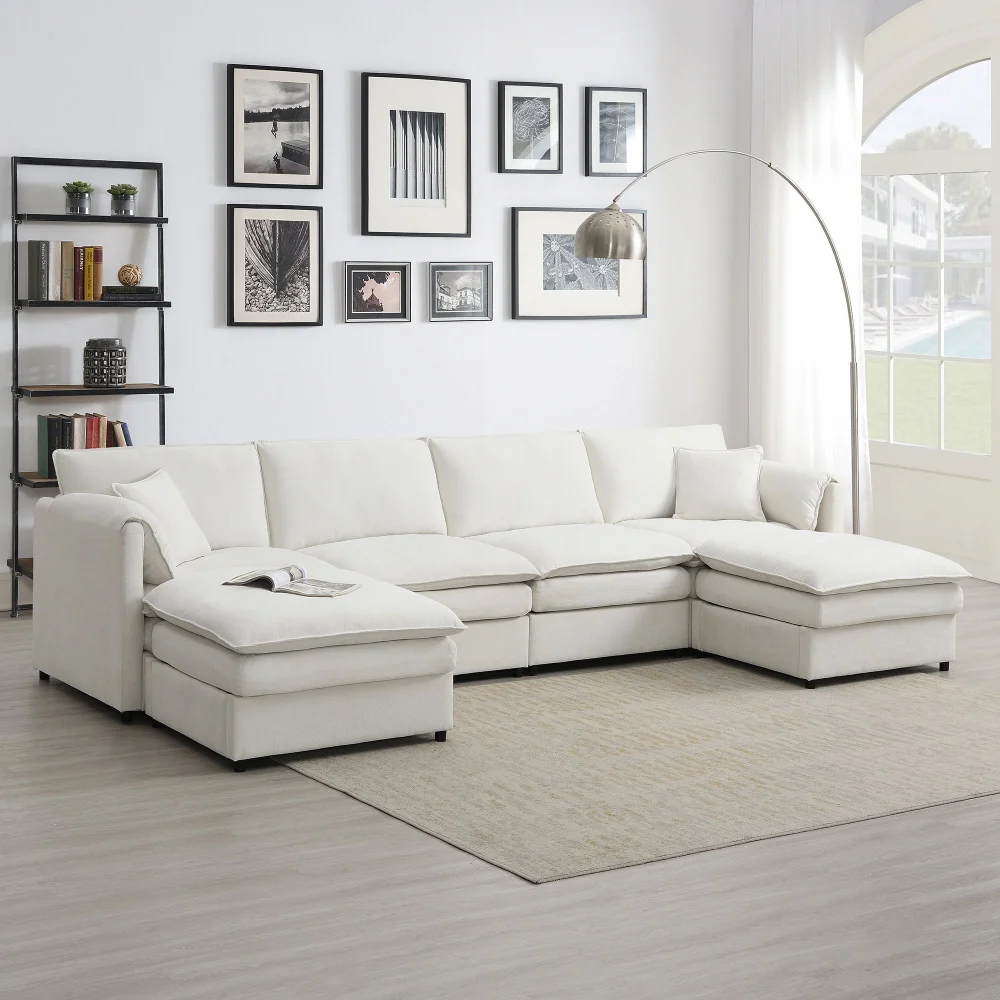 134x66 Inch Chenille Modular Sectional Sofa U Shaped Cloud Couch Set for Living Room