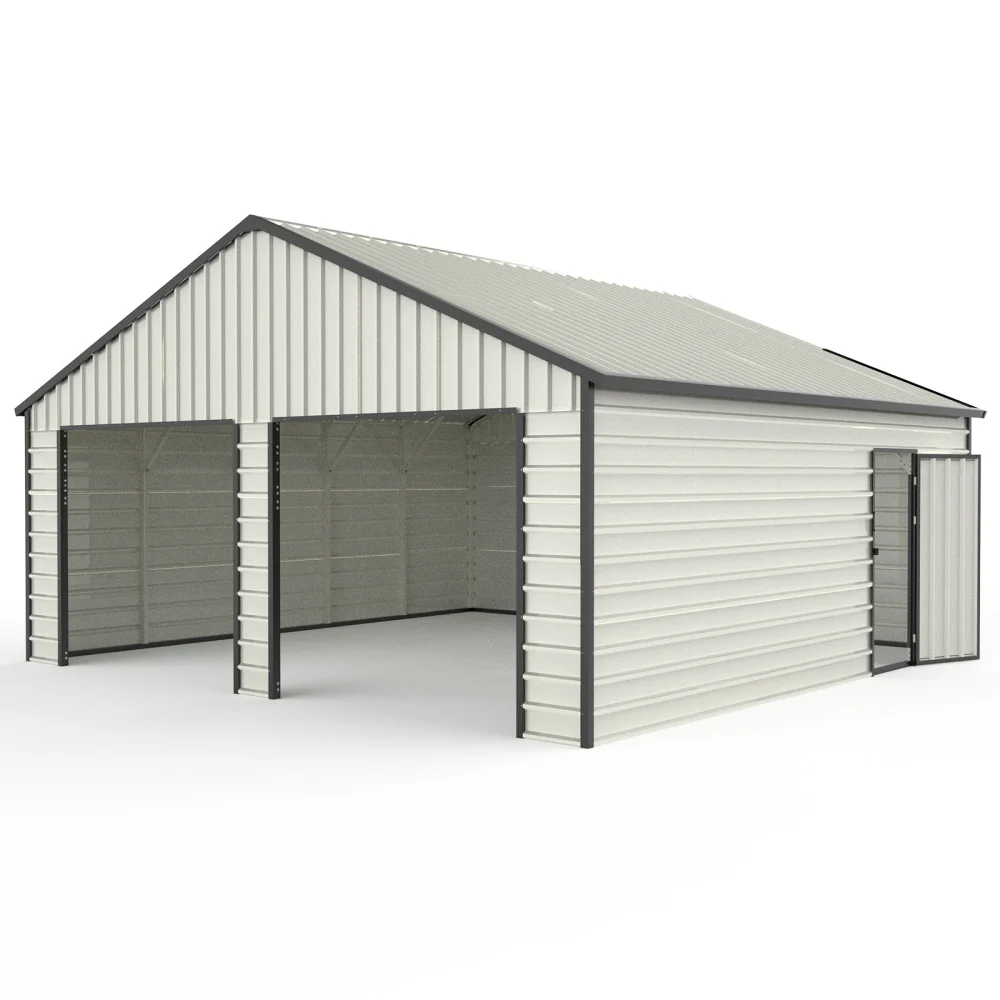 23Ft X 22Ft Double Garage Metallic Shed With Side Entry Door White