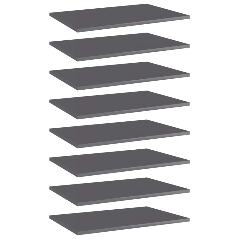 High Gloss Gray Bookshelf Boards 8 Pack 23.6x15.7x0.6 Inches Engineered Wood Shelves
