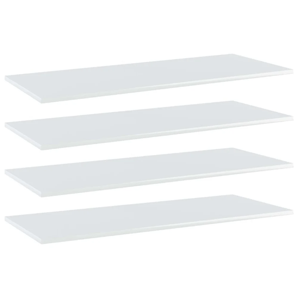 4 Pack High Gloss White Engineered Wood Bookshelf Boards 39.4x15.7x0.6 Inches Modern Shelves