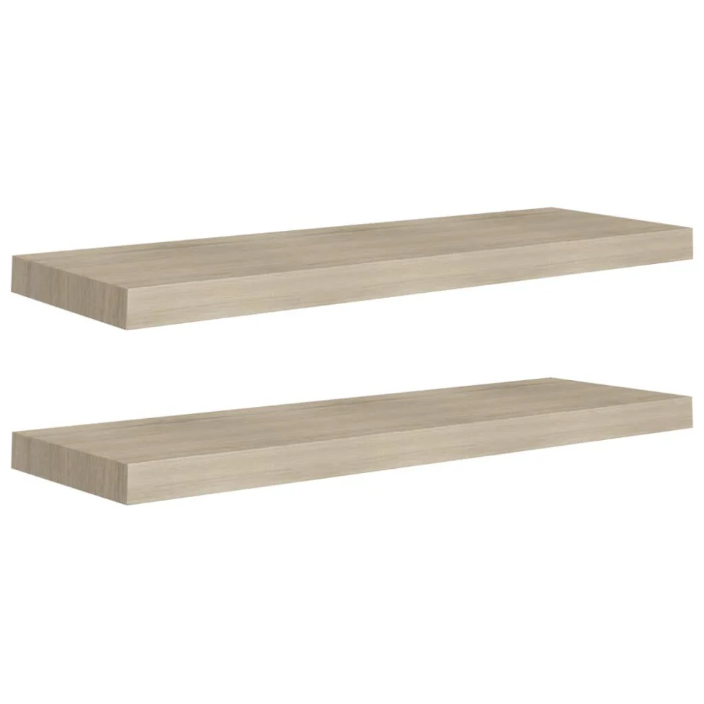 2 Piece Floating Wall Shelves Oak 31.5x9.3x1.5 Inches MDF Modern Storage