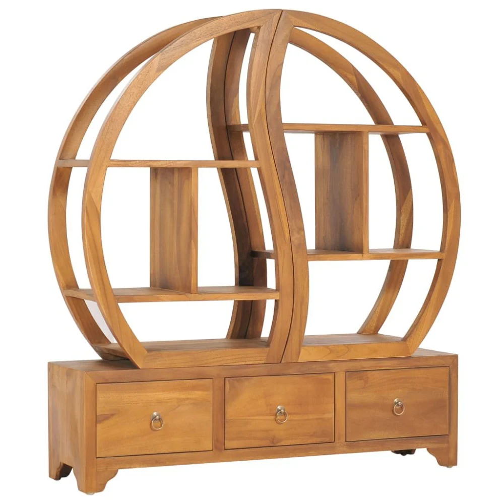 Solid Teak Wood Cabinet with Yin Yang Shelf 39.4x10.2x44.1 Inches