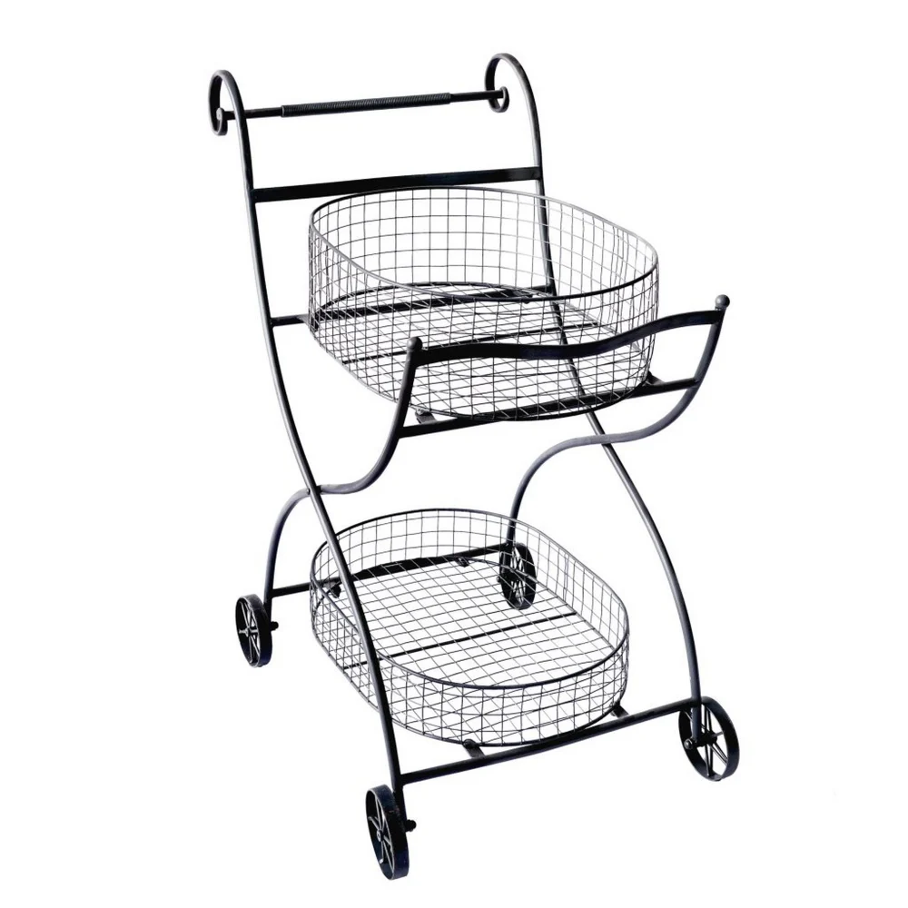 Well Designed Metallic Utility Shopping Basket and Stand Black Alloy Metal