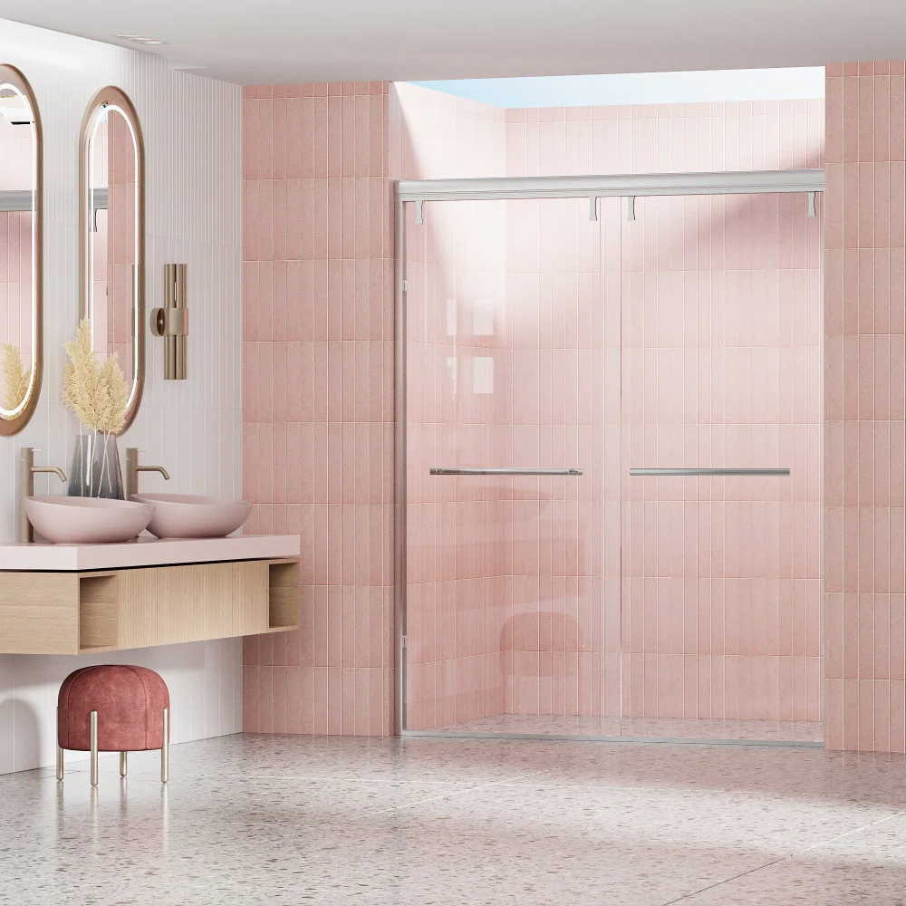44-48 Inch Double Sliding Semi Frameless Shower Door For Bathroom