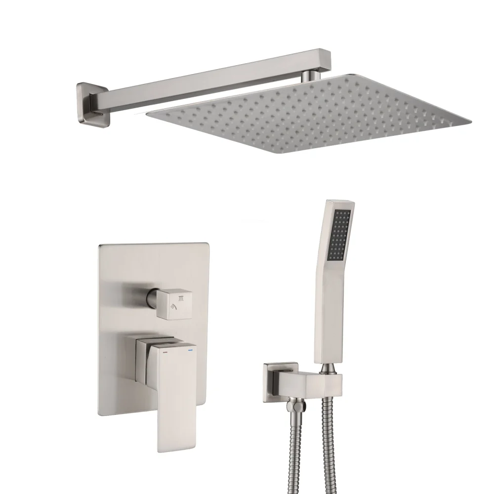 Brushed Nickel Shower System 10 Inch Deluxe Rain Mixer with Copper Alloy