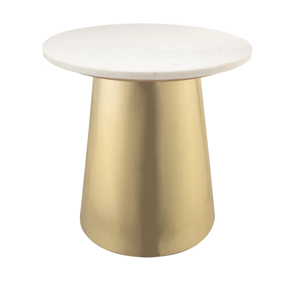 Bleeker Round White Marble Top Side Table by TOV Furniture