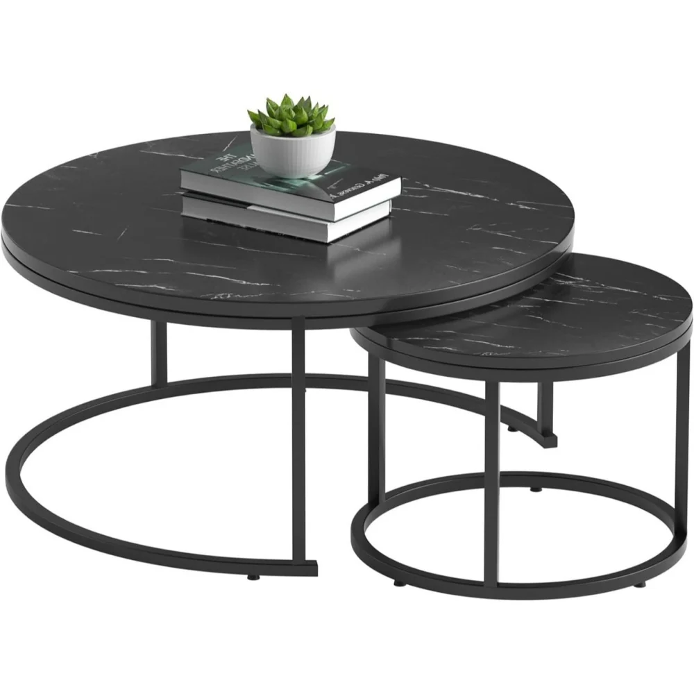 Set of 2 Round Coffee Tables Modern Accent Side End Table for Living Room