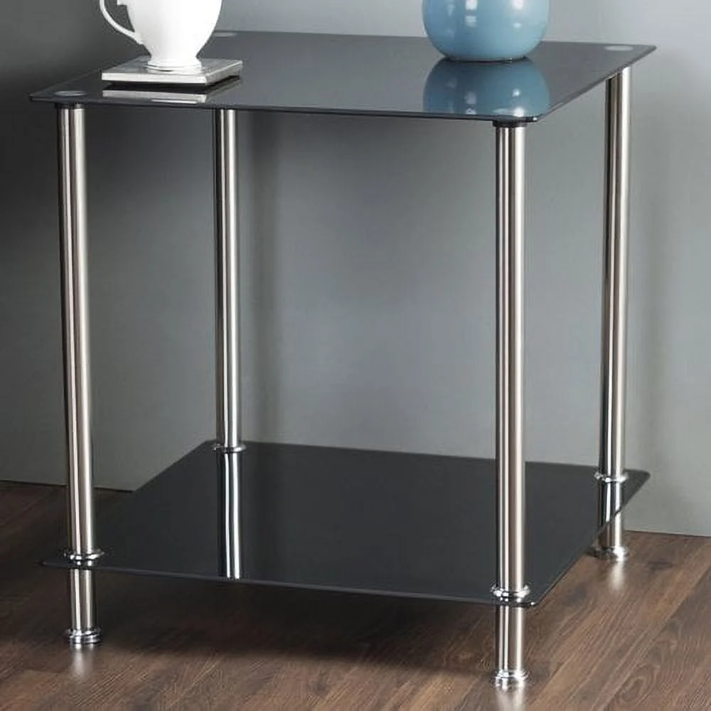 T52-A 2-Tier Side End Table with Black Glass and Chrome
