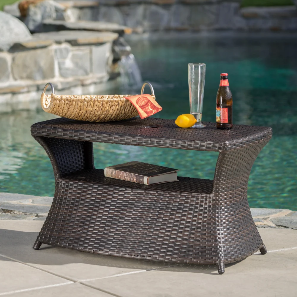Amarelle Outdoor Wicker Side Table in Multibrown for Patio