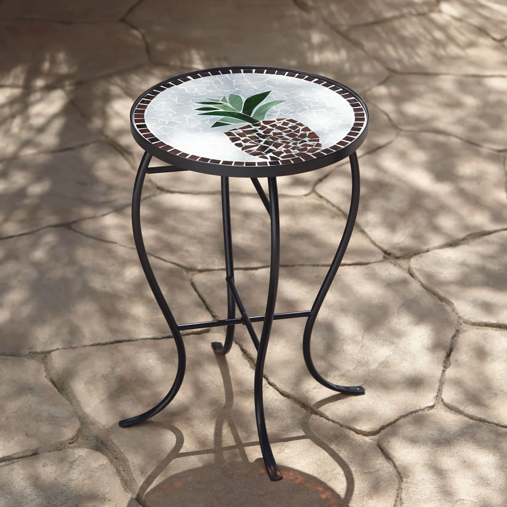 Teal Island Designs Modern Black Round Outdoor Accent Side Table 14 Inch