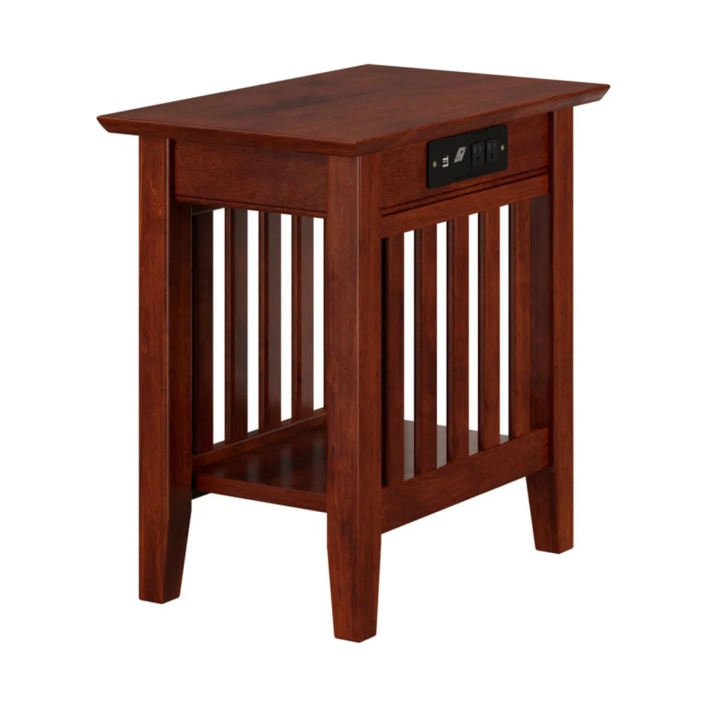 AFI Mission Chair Side Table with Charging Station in Walnut Finish