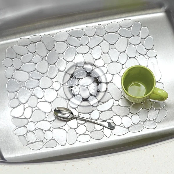 InterDesign 60660 Pebblz Kitchen Sink Protector Mat Clear Large 12x15.5 Inches Sink Mat