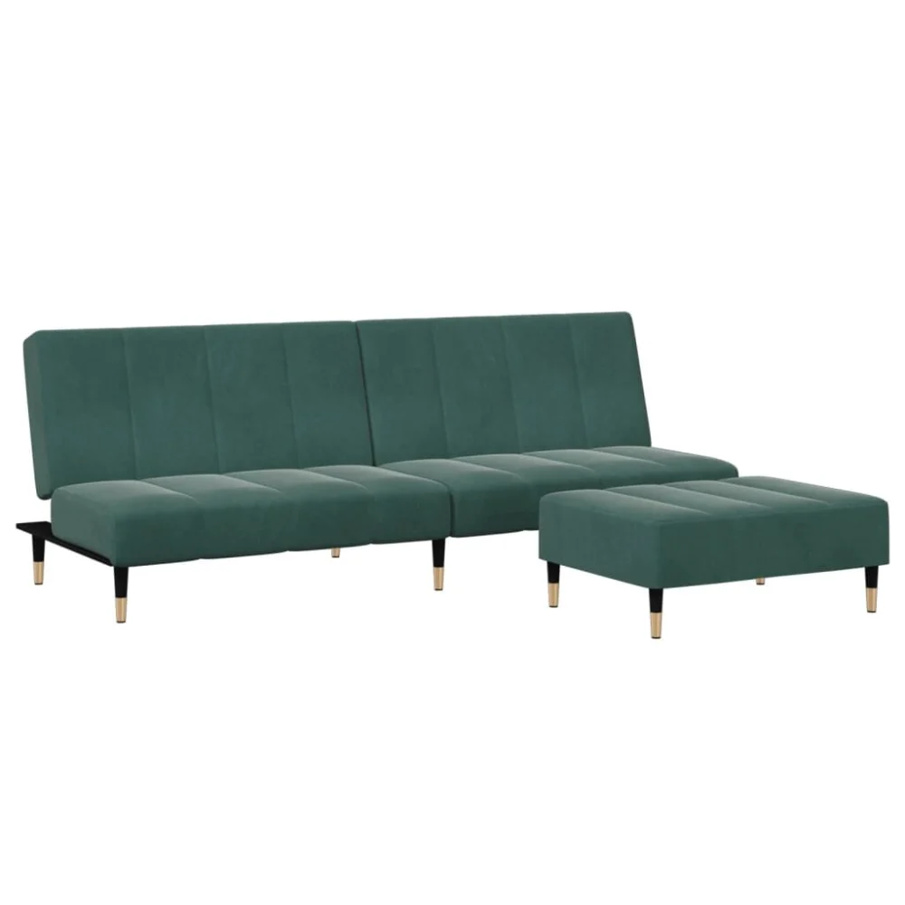 2 Seater Sofa Bed with Footstool Dark Green Velvet Convertible Couch