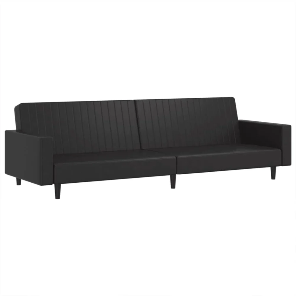 2-Seater Sofa Bed Black Faux Leather Convertible Sleeper Sofa