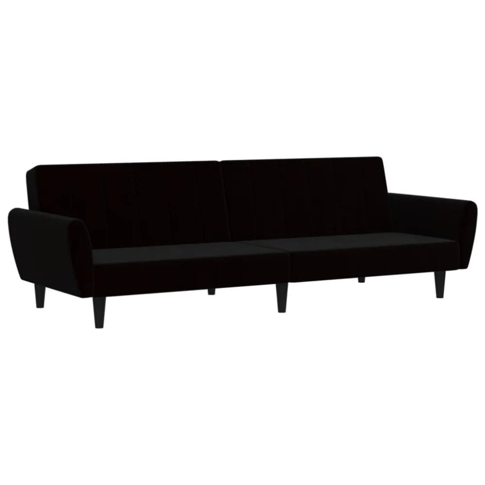 2-Seater Sofa Bed Black Velvet Convertible Sleeper Couch for Small Spaces