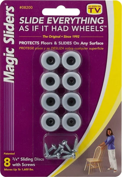 Magic Sliders 08200 Round Screw On Sliding Discs 3/4" 8-Pack for Easy Furniture Moving