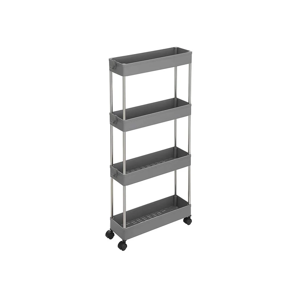 Grey 4-Tier Slim Plastic Storage Cart for Small Spaces