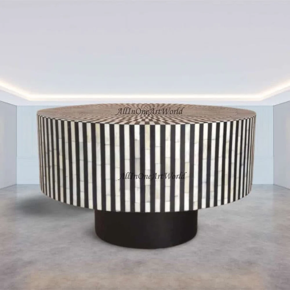 Illusion Bone Inlay Coffee Table Black Small Bone Inlay Table for Living Room