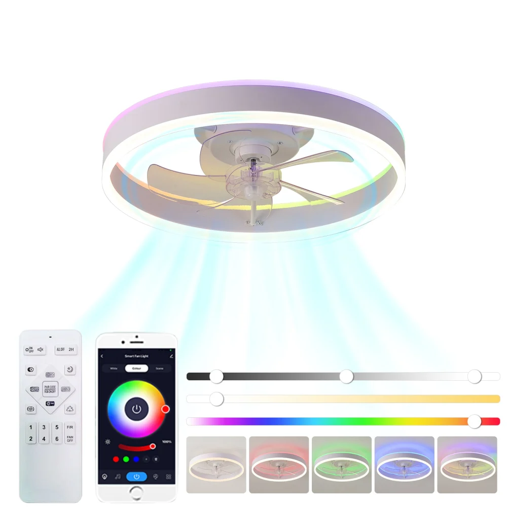 19.7 Inches Fan Light RGB Hue Lights Three Hue Temperature 6 Speed Adjustable