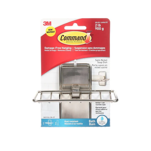 Command Bath Soap Dish with 2 Strips Satin Nickel BATH34-SN-ES