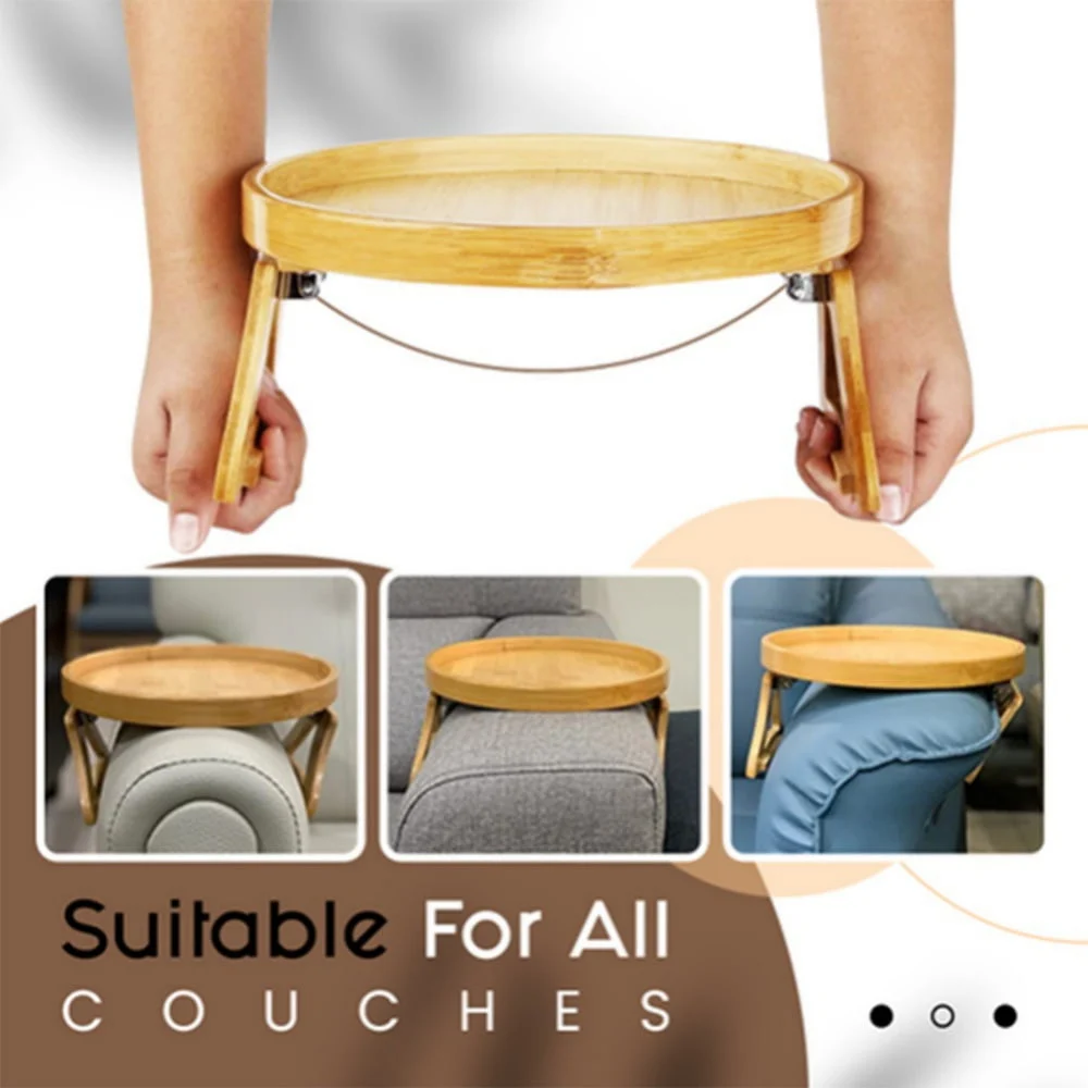 Bamboo Clip-on Sofa Armrest Tray Table for Remote Drinks Phone Portable Couch Arm Table