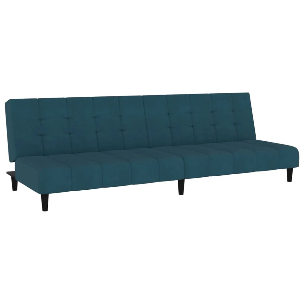 2-Seater Sofa Bed Blue Velvet Convertible Sleeper Couch for Small Spaces