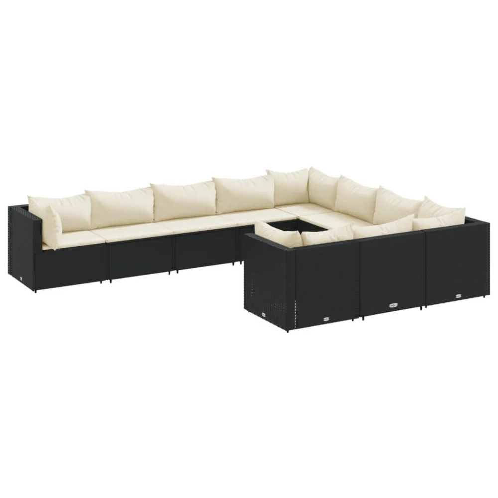 10 Piece Patio Sofa Set with Cushions Black Poly Rattan Outdoor Lounge